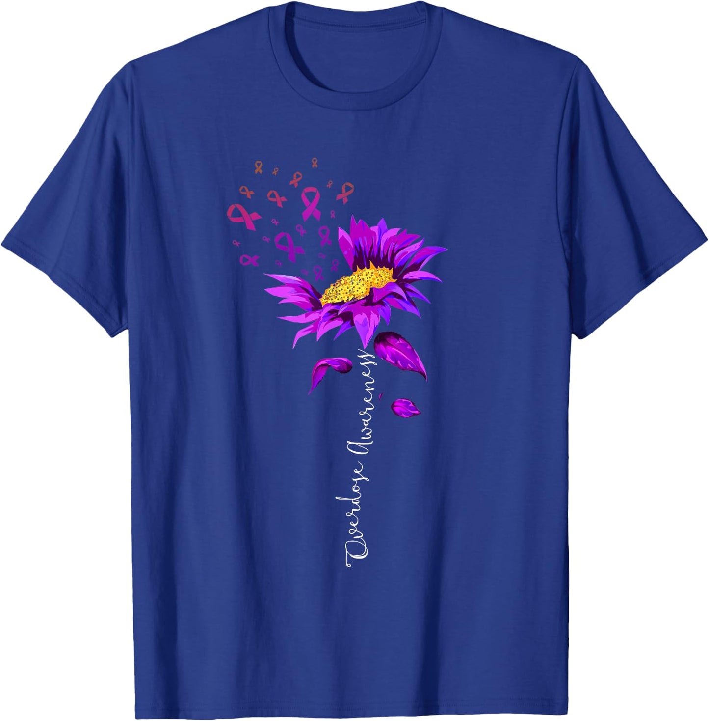 Overdose Awareness Month Sunflower Purple Ribbon T-Shirt - T-Shirt | Royal