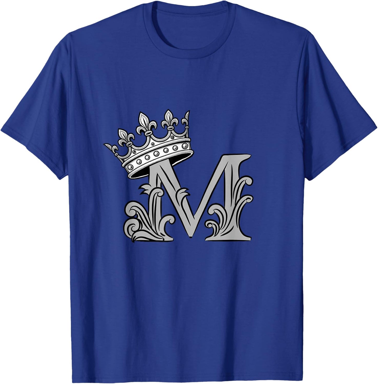 Grey Color Letter M Initial + Crown Grey Graphic T-Shirt - T-Shirt | Royal