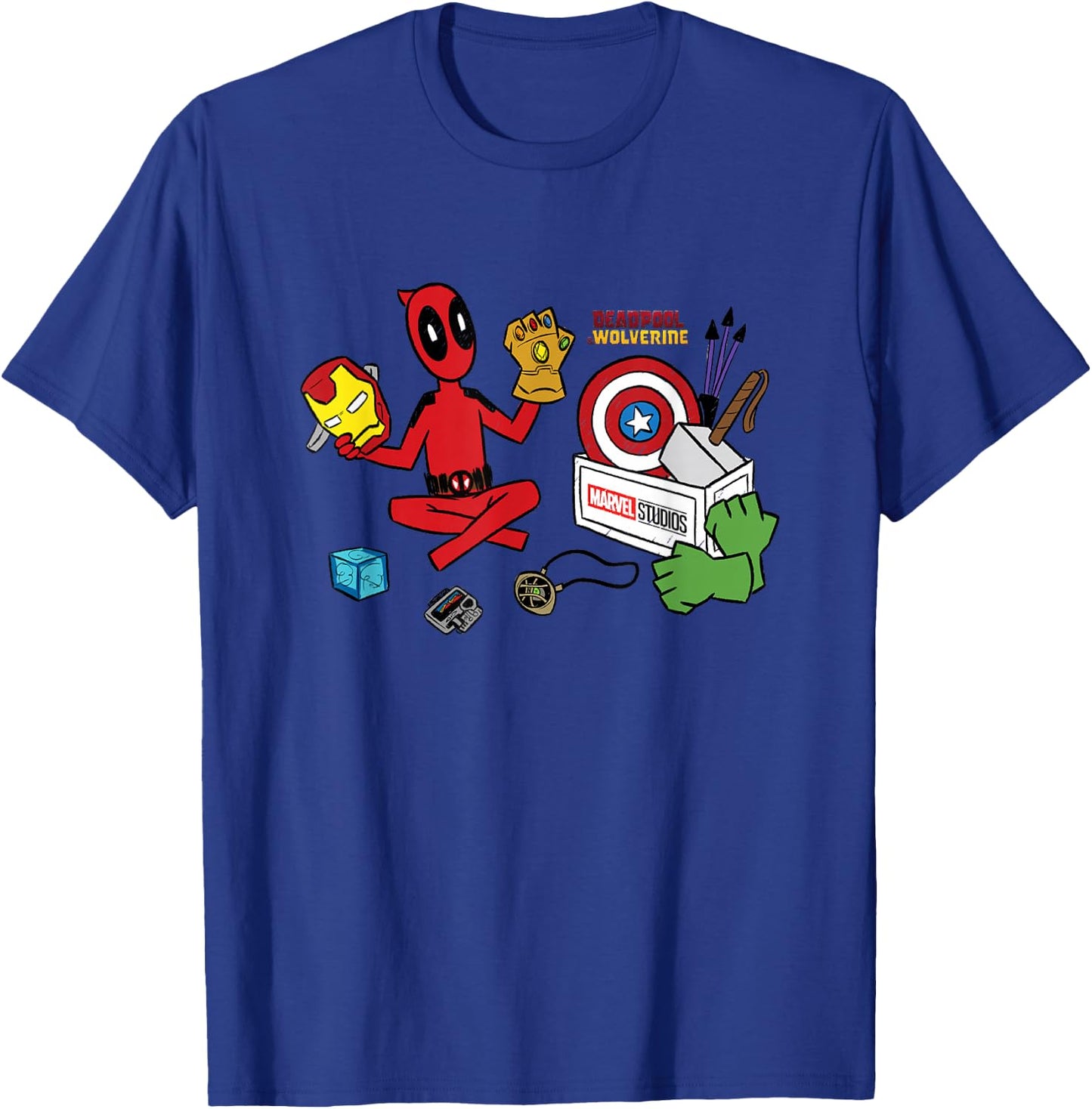Marvel Deadpool & Wolverine Avengers Tool Box Sketch Icons T-Shirt - T-Shirt | Royal