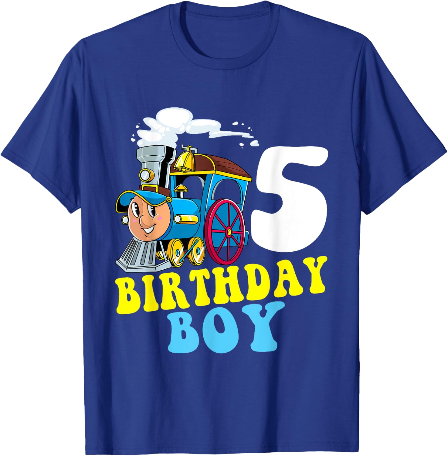 5th Birthday Boy Train Lovers Five Years Old Kids Toddlers T-Shirt - T-Shirt | Royal