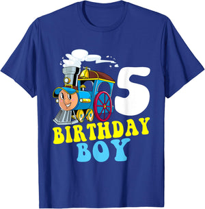5th Birthday Boy Train Lovers Five Years Old Kids Toddlers T-Shirt - T-Shirt | Royal