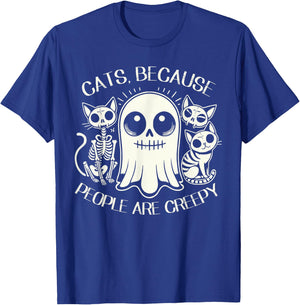 Cats Because People Are Creepy Shirt Cat Lovers Halloween Men Women Kids T-Shirt - T-Shirt | Royal