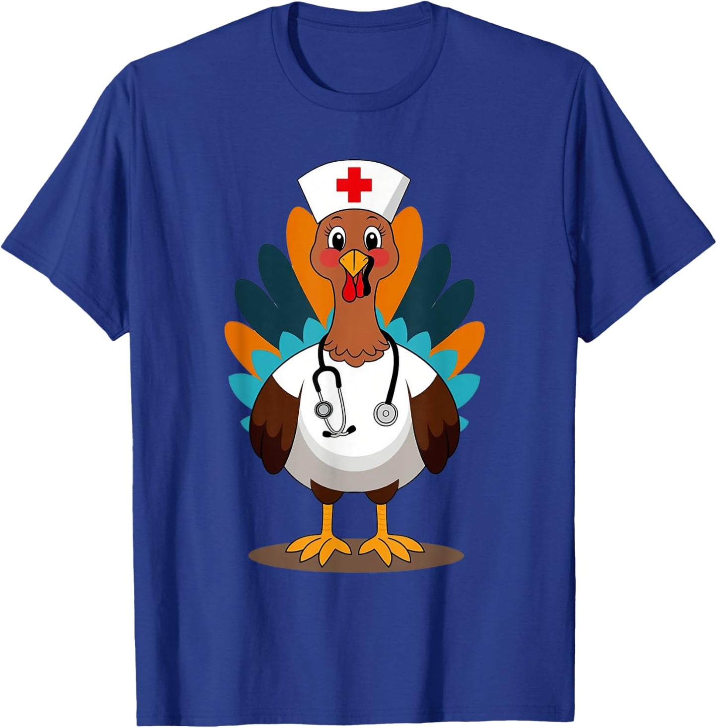 Thanksgiving Scrub Tops Women Turkey Nurse Holiday Nursing T-Shirt - T-Shirt | Royal