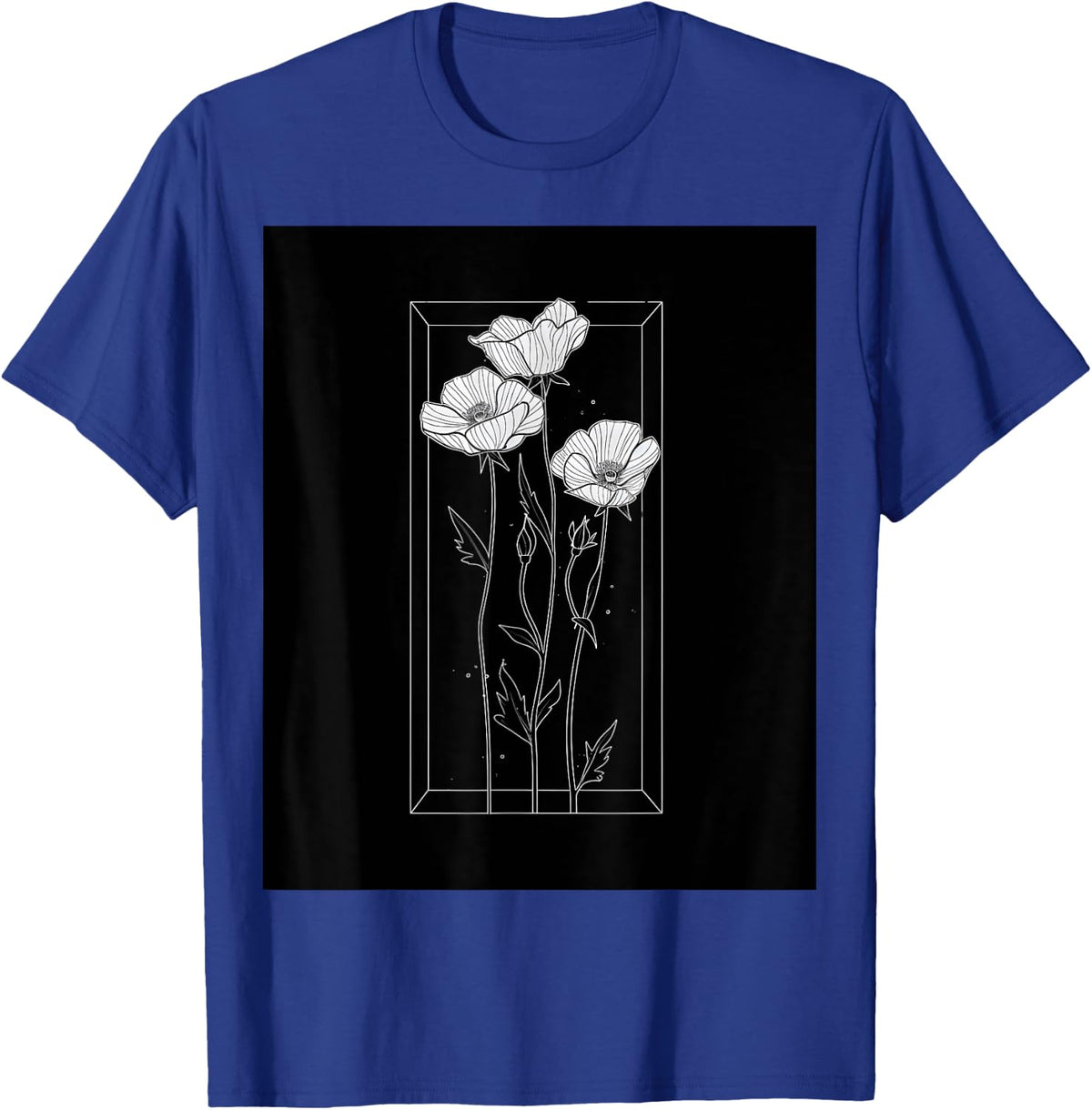 Chic Florals Black and White Minimalist Flowers T-Shirt - T-Shirt | Royal