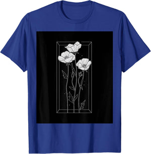 Chic Florals Black and White Minimalist Flowers T-Shirt - T-Shirt | Royal