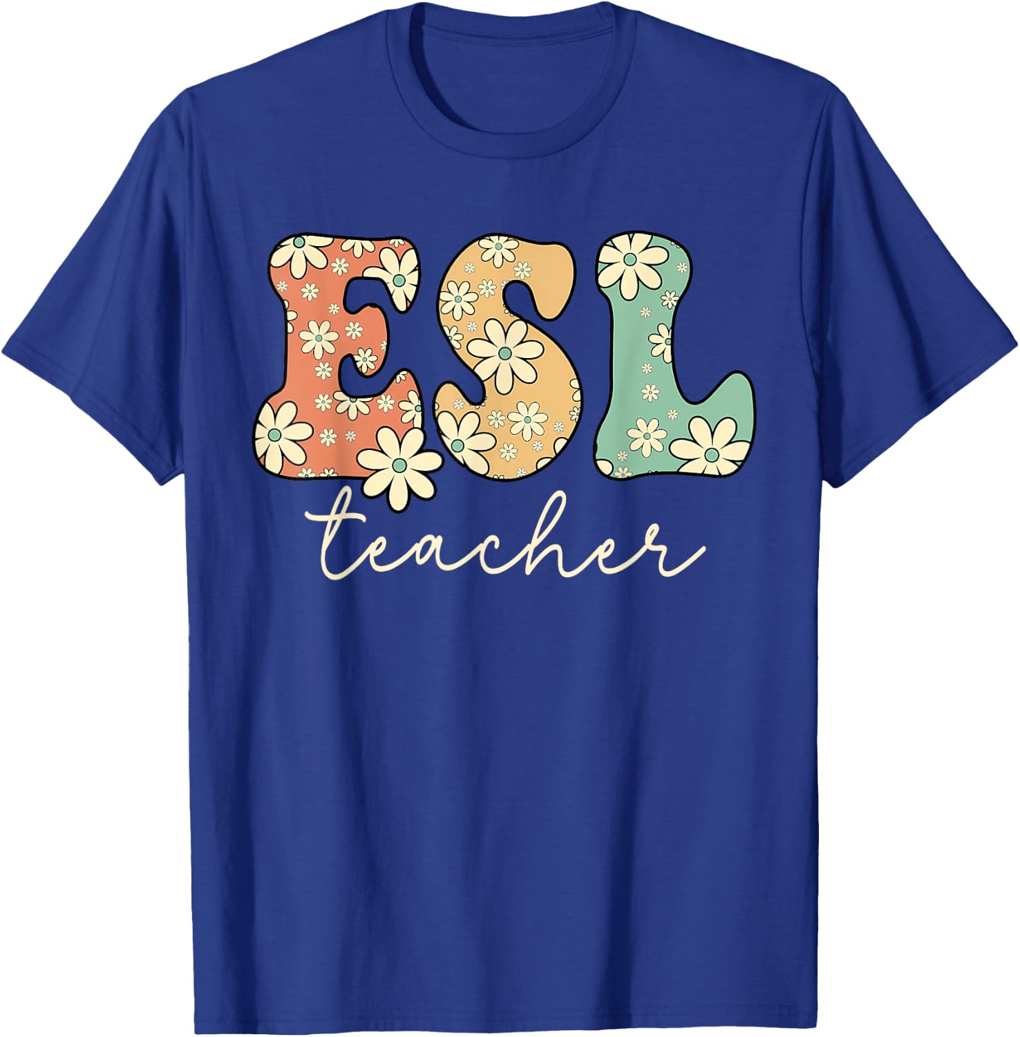 Retro Daisy Flower ESL Bilingual Teacher Back To School Women T-Shirt - T-Shirt | Royal