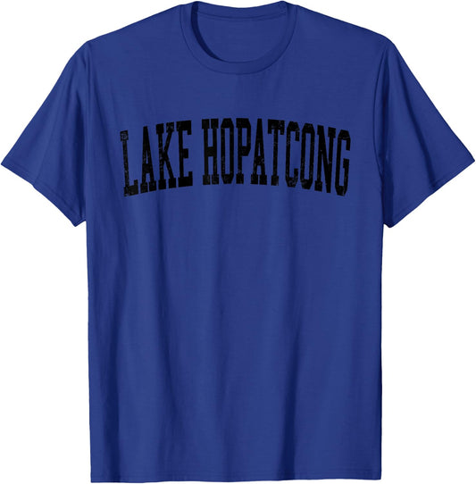 Vintage Lake Hopatcong NJ Distressed Black Varsity Style T-Shirt - T-Shirt | Royal