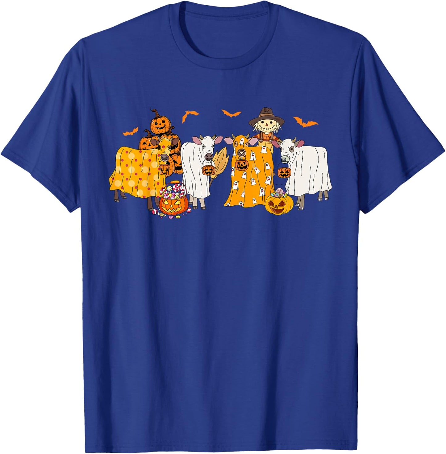 Cow Dressed As Ghost Farm Animal Spooky Season Halloween T-Shirt - T-Shirt | Royal