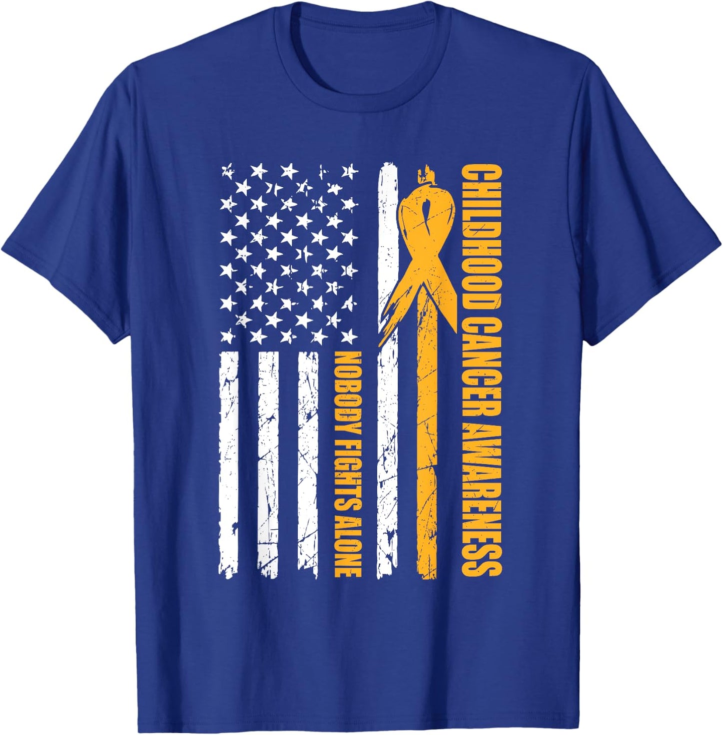 Childhood Cancer Awareness USA Flag Gold Ribbon Dad T-Shirt - T-Shirt | Royal