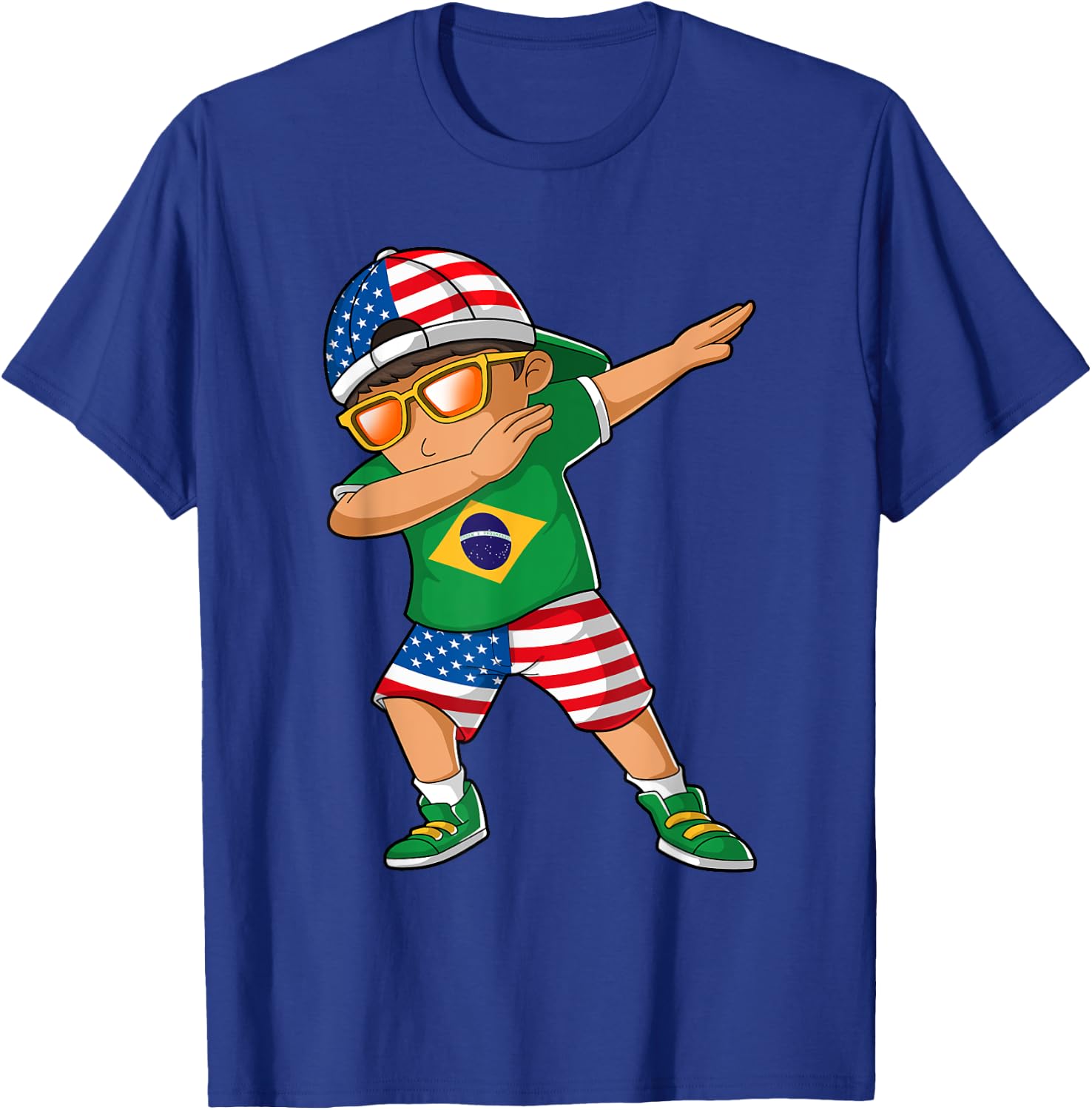 Half American Half Brazilian Boy Kid Brazil Flag Patriotic T-Shirt - T-Shirt | Royal