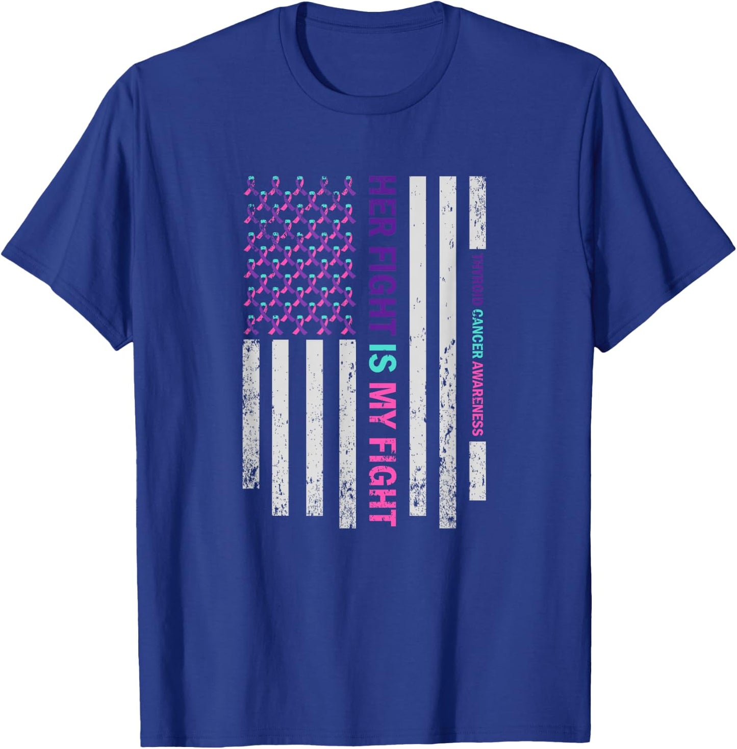 American Flag Thyroid Cancer Awareness T-Shirt - T-Shirt | Royal