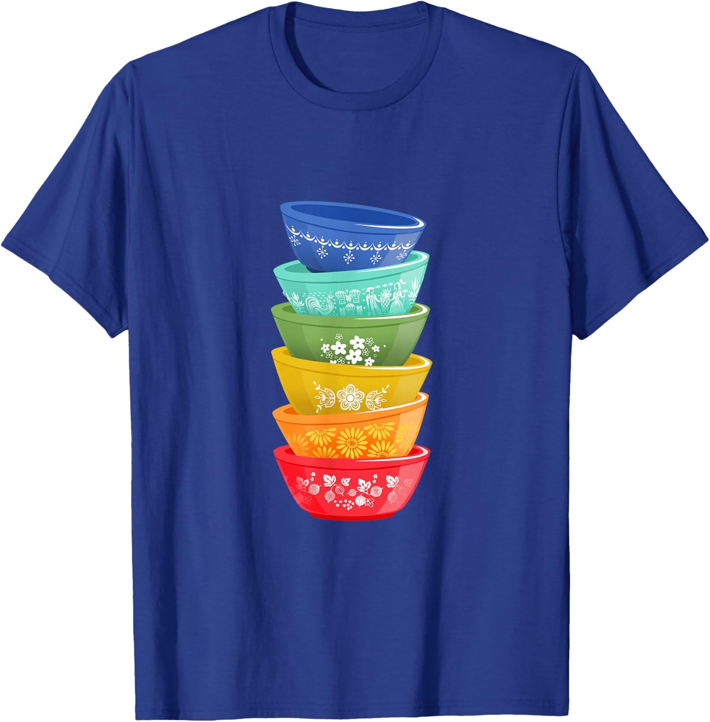 Vintage Pyrex Bowls, Rainbow, Retro Kitchen T-Shirt - T-Shirt | Royal