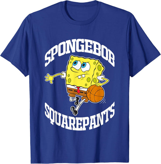 SpongeBob SquarePants Playing Basketball White Logo T-Shirt - T-Shirt | Royal