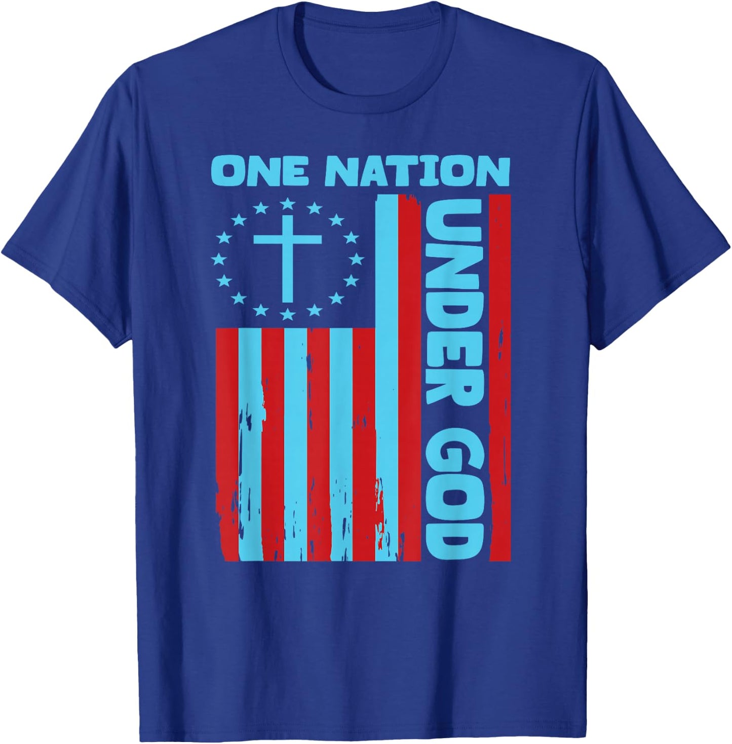 4th Of July Patriotic Christian Flag One Nation Under God T-Shirt - T-Shirt | Royal