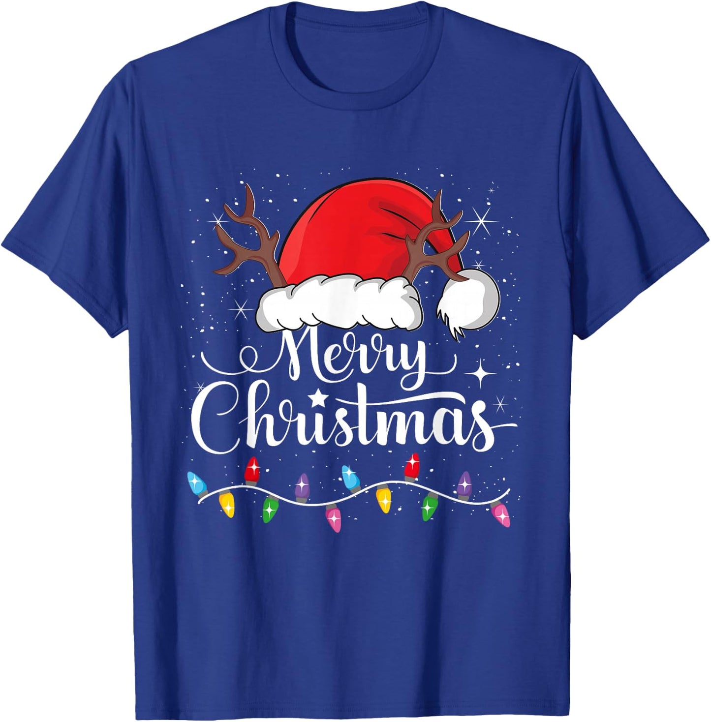 Merry Christmas Red Santa Hat Reindeer Xmas Family Men Women T-Shirt - T-Shirt | Royal