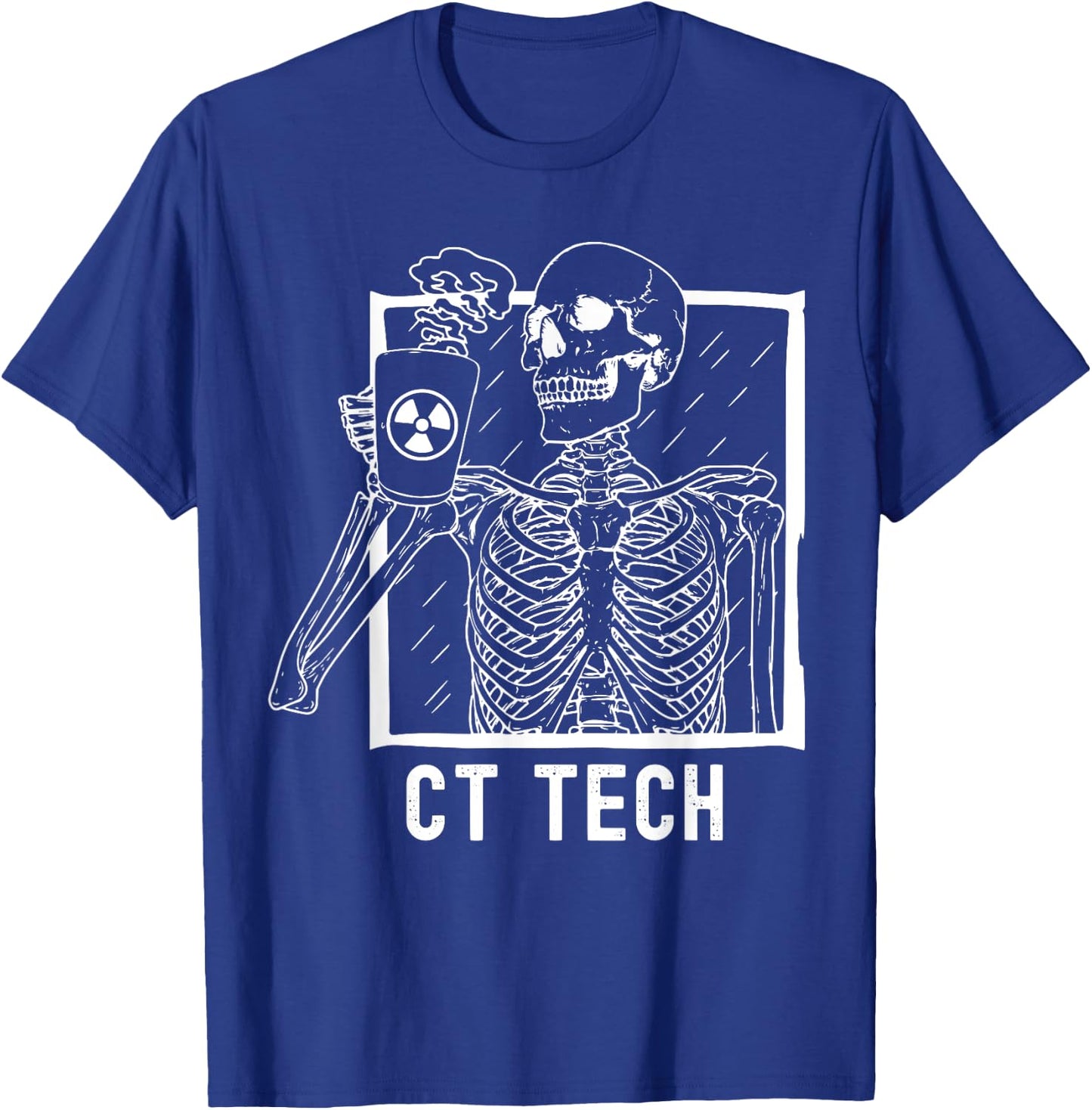 CT Tech Technologist Skeleton Drinking Coffee Radiology Xray T-Shirt - T-Shirt | Royal