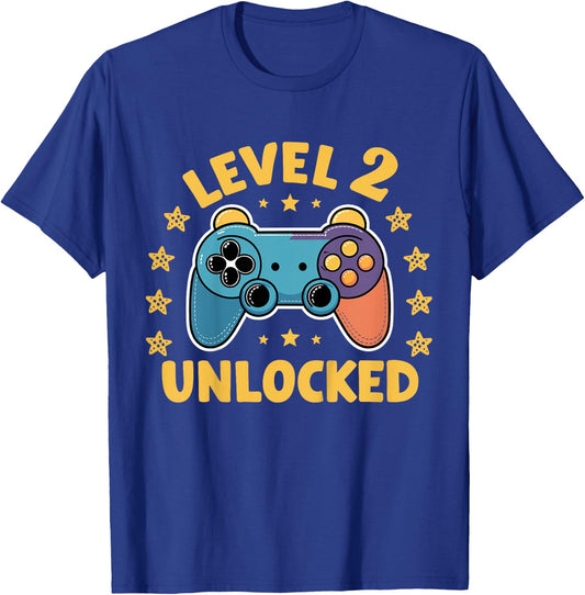 Kids Level 2 Unlocked Gamer 2 Years Old 2nd Birthday Gaming Kids T-Shirt - T-Shirt | Royal