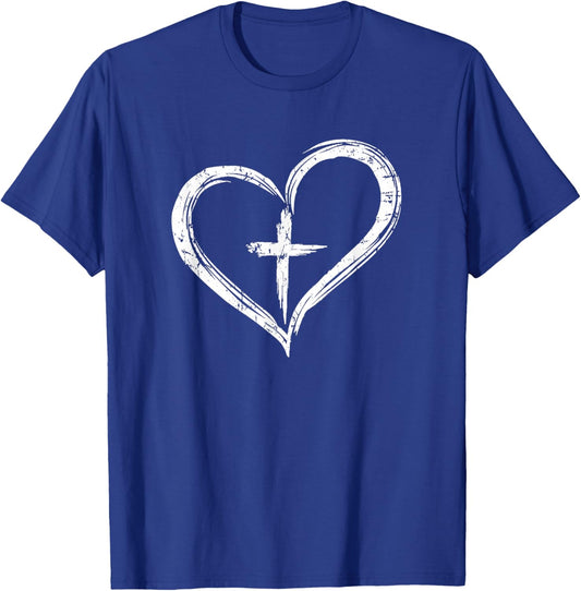 Stylish Cross In Heart Christian T-Shirt - T-Shirt | Royal