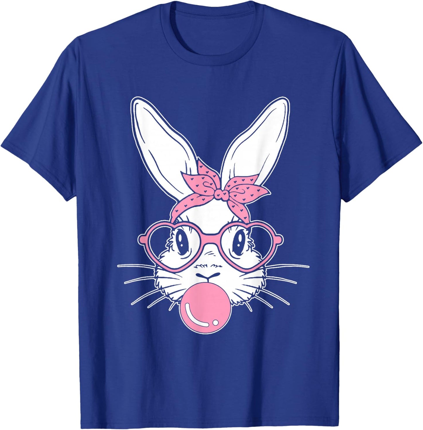 Bunny Face Easter Day Bubblegum Bandana Glasses Girls T-Shirt - T-Shirt | Royal