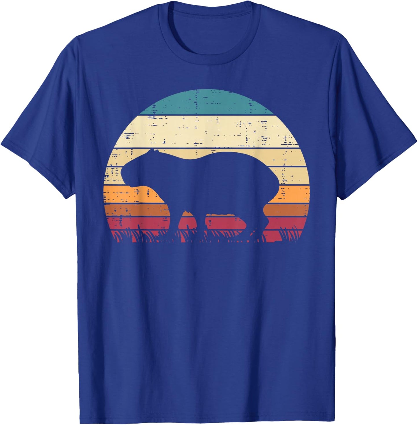 Capybara Silhouette Sunset Retro Capy Rodent Men Women Kids T-Shirt - T-Shirt | Royal
