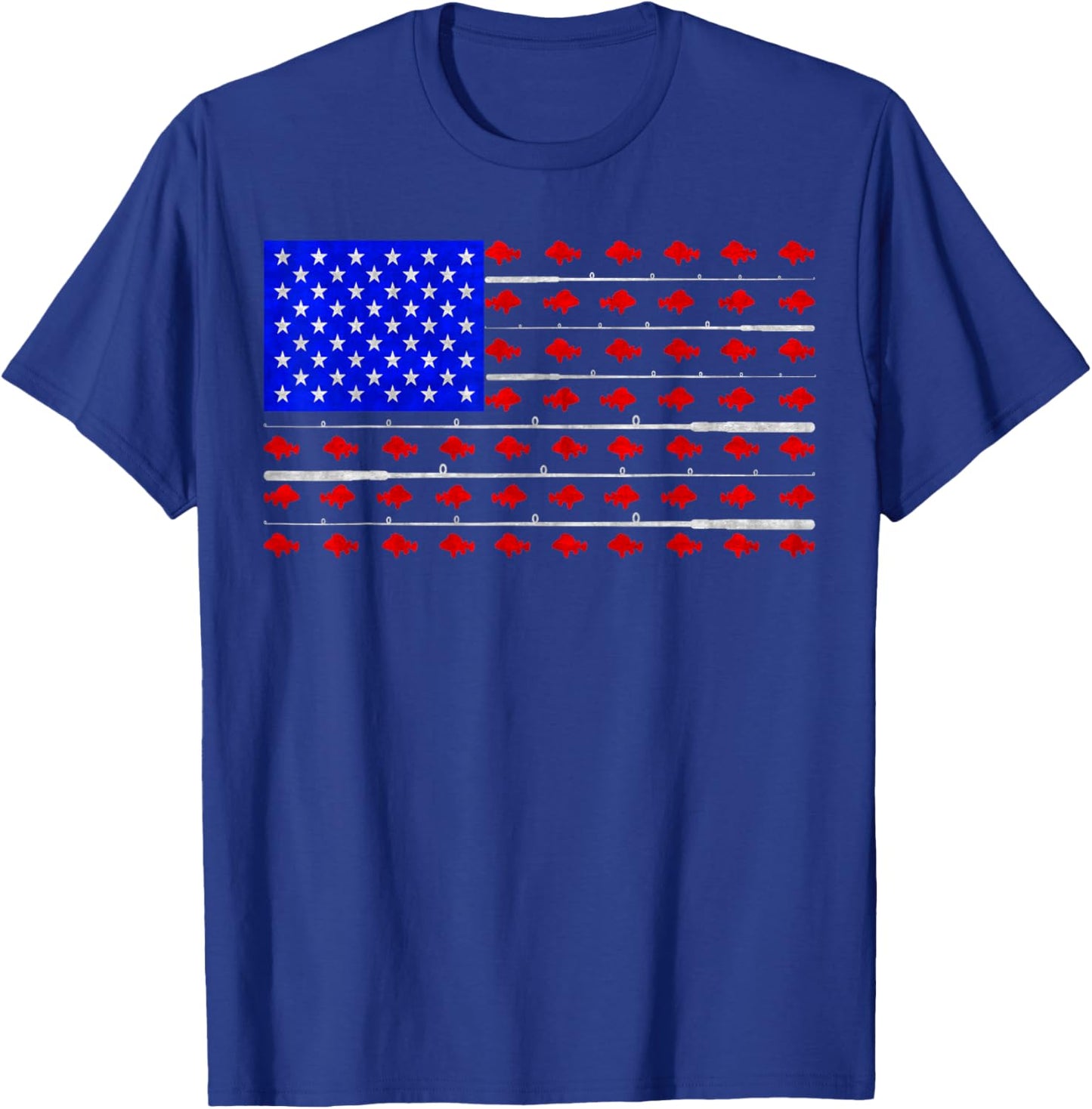 Vintage USA Flag Fishing, Fish And Rod, Fishing Lover T-Shirt - T-Shirt | Royal