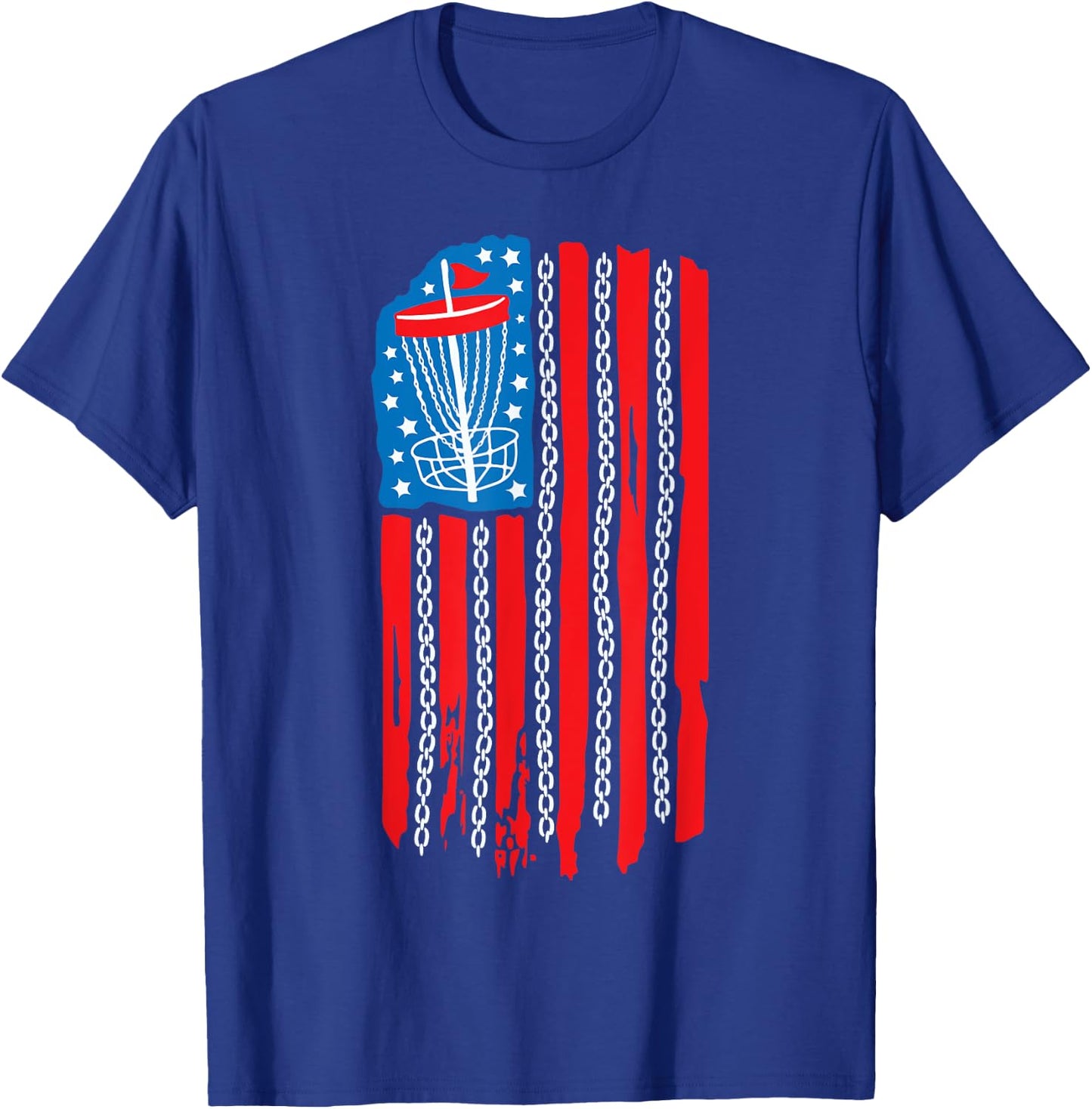 American Flag Disc Golf Basket Chain 4th of July Men Golfing T-Shirt - T-Shirt | Royal