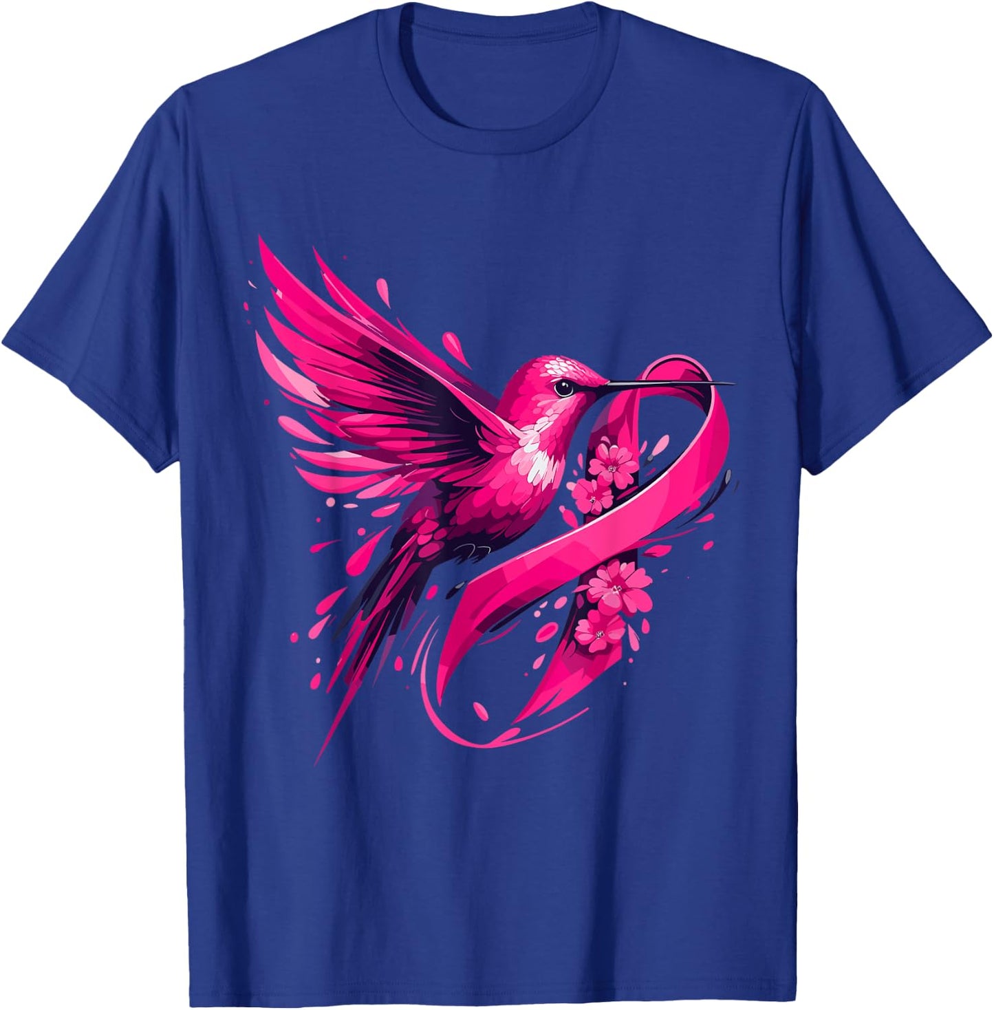 Hummingbird Flower Pink Ribbon Breast Cancer Awareness T-Shirt - T-Shirt | Royal