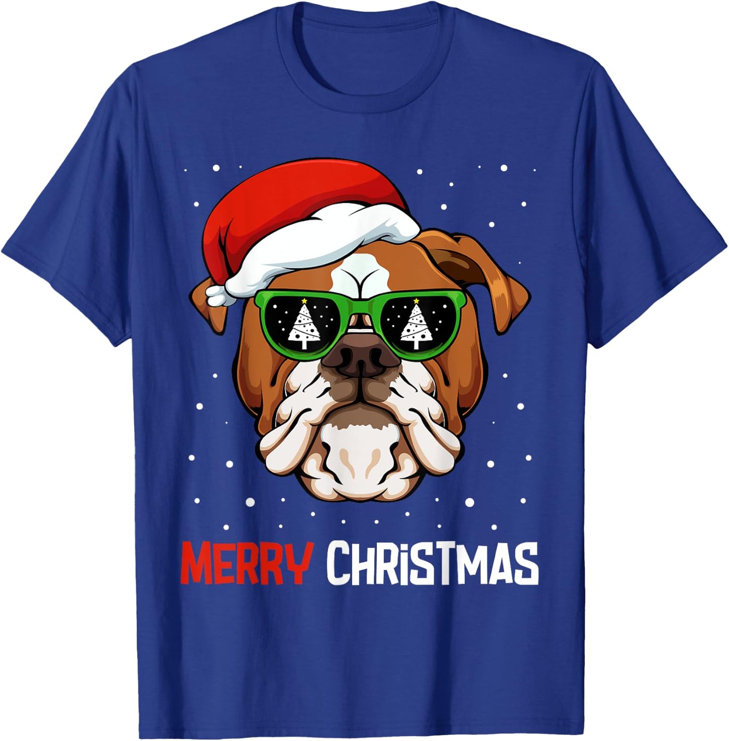 English Bulldog Santa Hat Christmas Pajama Dog X-Mas Tree T-Shirt - T-Shirt | Royal