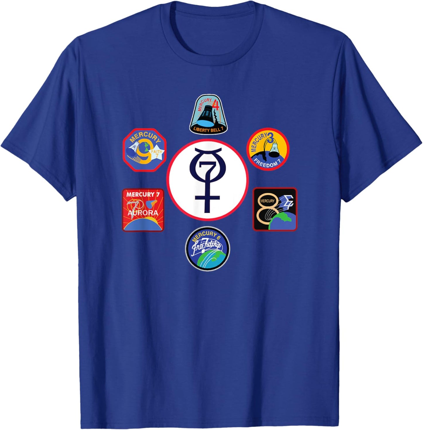 NASA Project Mercury Program Mission Crew Insignia T-Shirt - T-Shirt | Royal