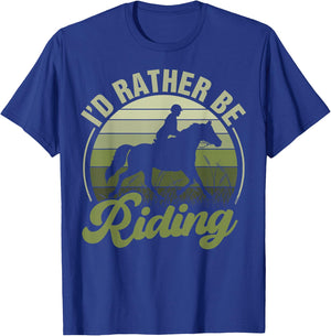 Horse-Shirt I'd Be Riding Funny Equestrian Women Teen Girl , Female X-Small, Blue T-Shirt - T-Shirt | Royal