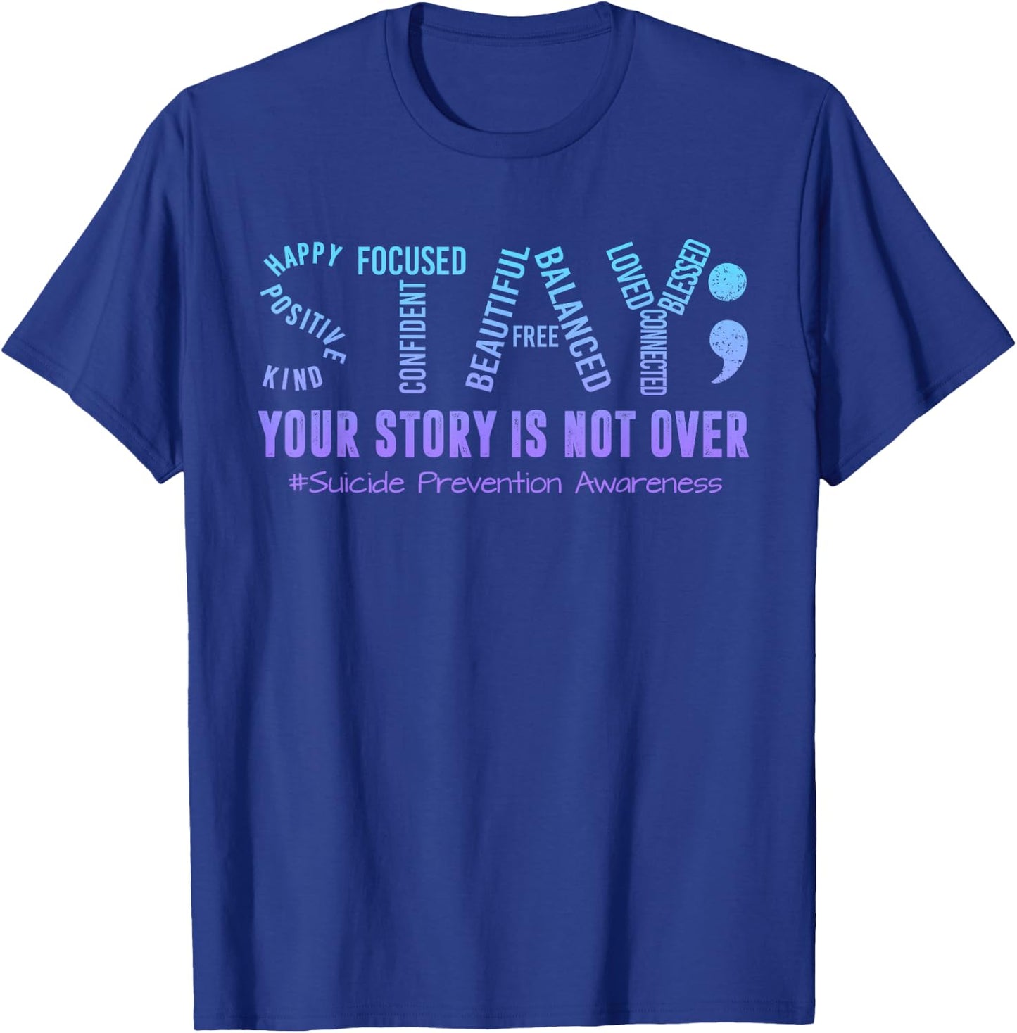 Stay Suicide Prevention Awareness Month Teal & Purple Ribbon T-Shirt - T-Shirt | Royal