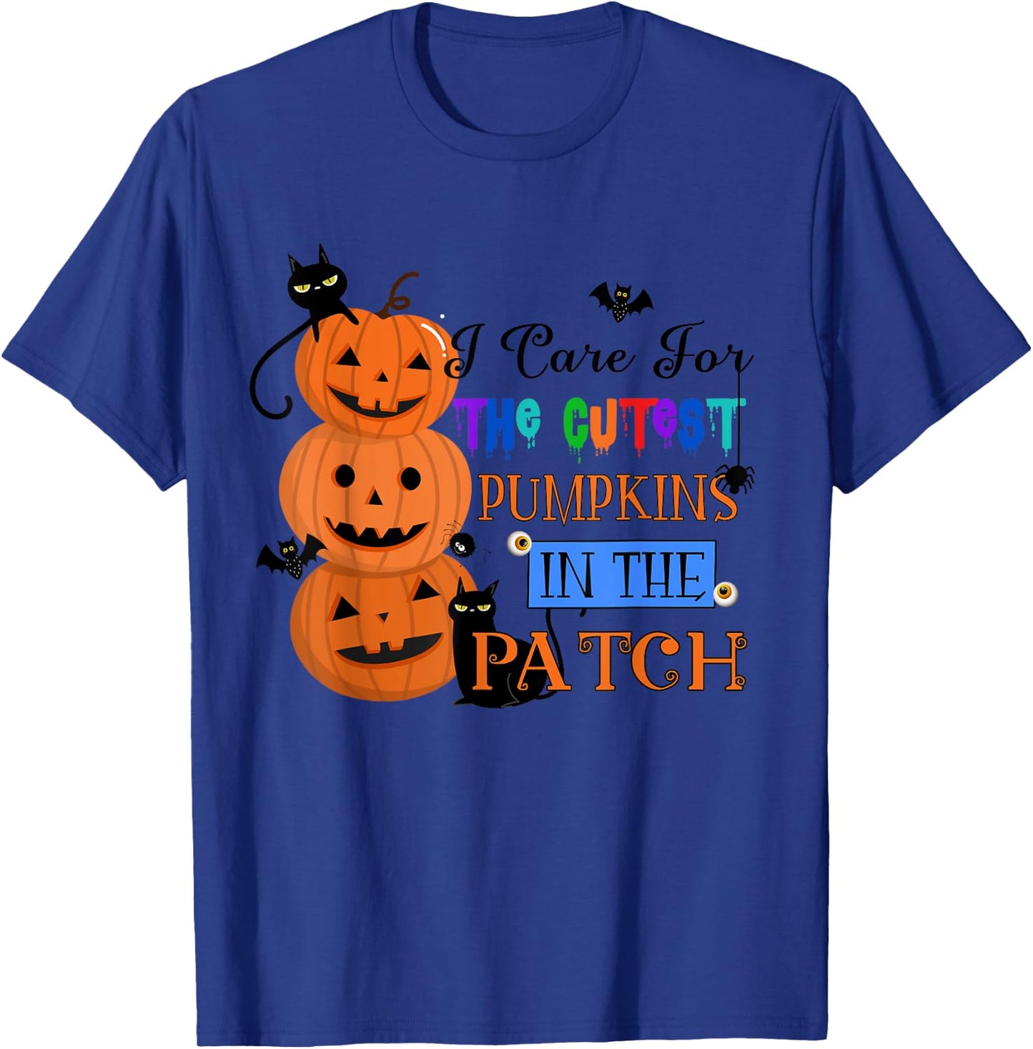 I Care For The Cutest Pumpkins Funny School Nurse Halloween T-Shirt - T-Shirt | Royal