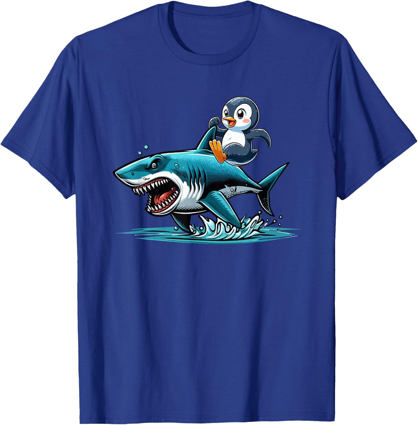 Penguin Riding Shark Costume Sea Animal Lover Kids Toddler T-Shirt - T-Shirt | Royal