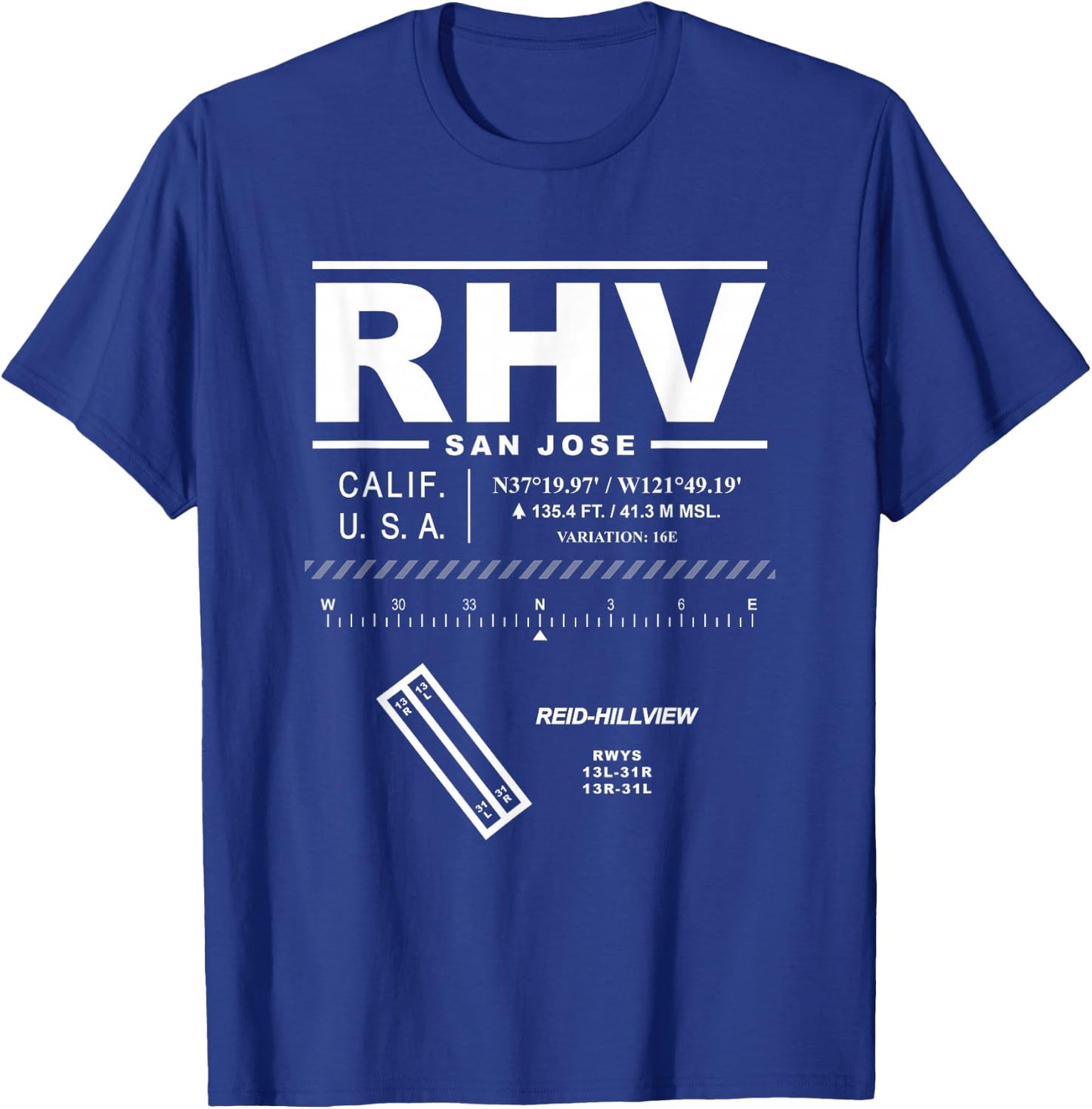 Reid-Hillview Airport San Jose California RHV T-Shirt - T-Shirt | Royal
