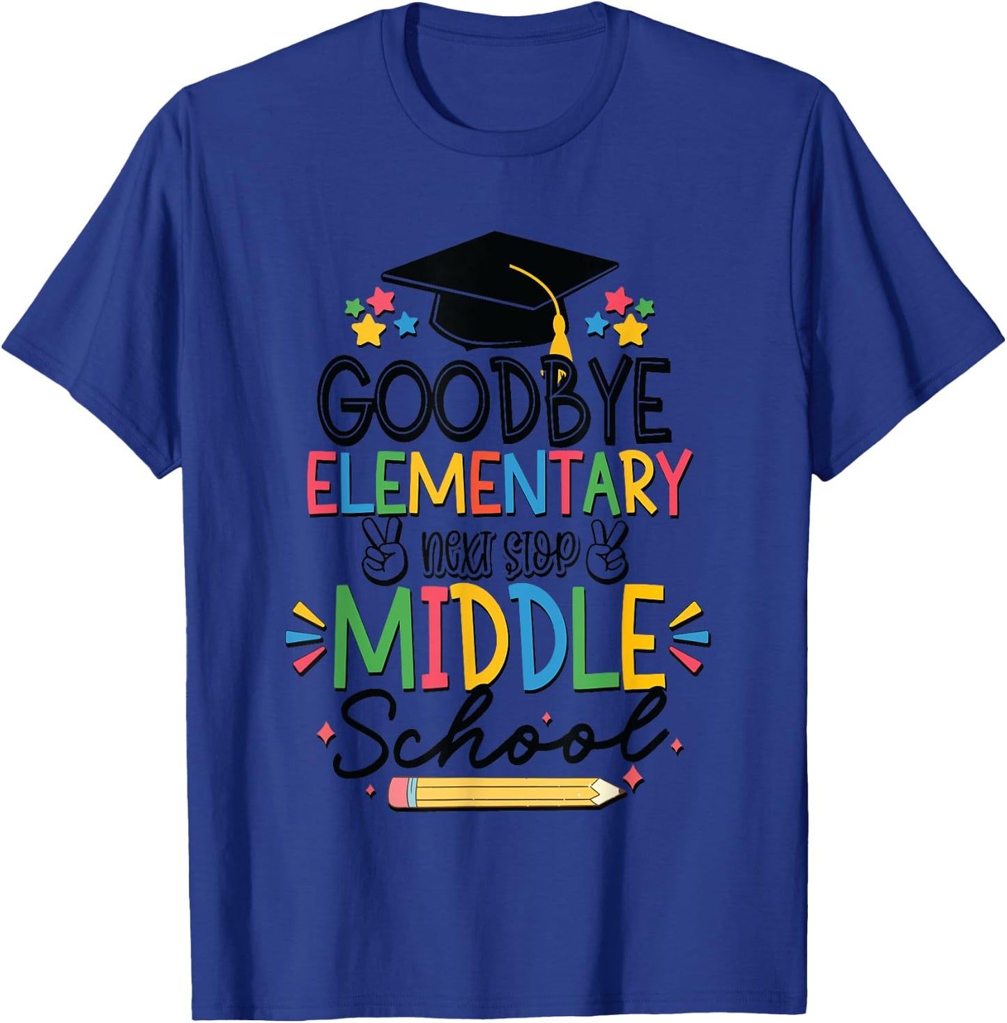 Goodbye Elementary Next Stop Middle School Groovy Graduation T-Shirt - T-Shirt | Royal