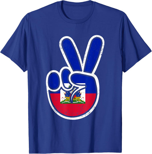 Haitian Flag Day Peace Sign Funny Haiti Retro Boys Toddler T-Shirt - T-Shirt | Royal