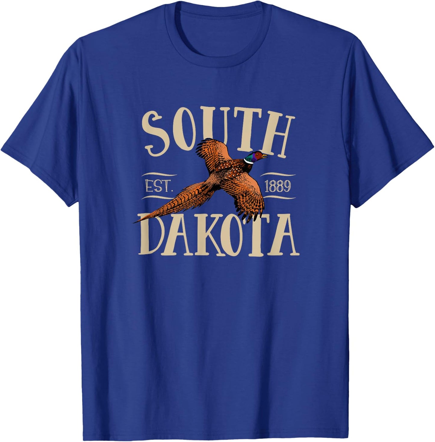More Cool South Dakota Designs -Kids Black Small Modern Floral Letter Print with Distinctive Pheasant Design, Soft Cotton Fabric T-Shirt - T-Shirt | Royal