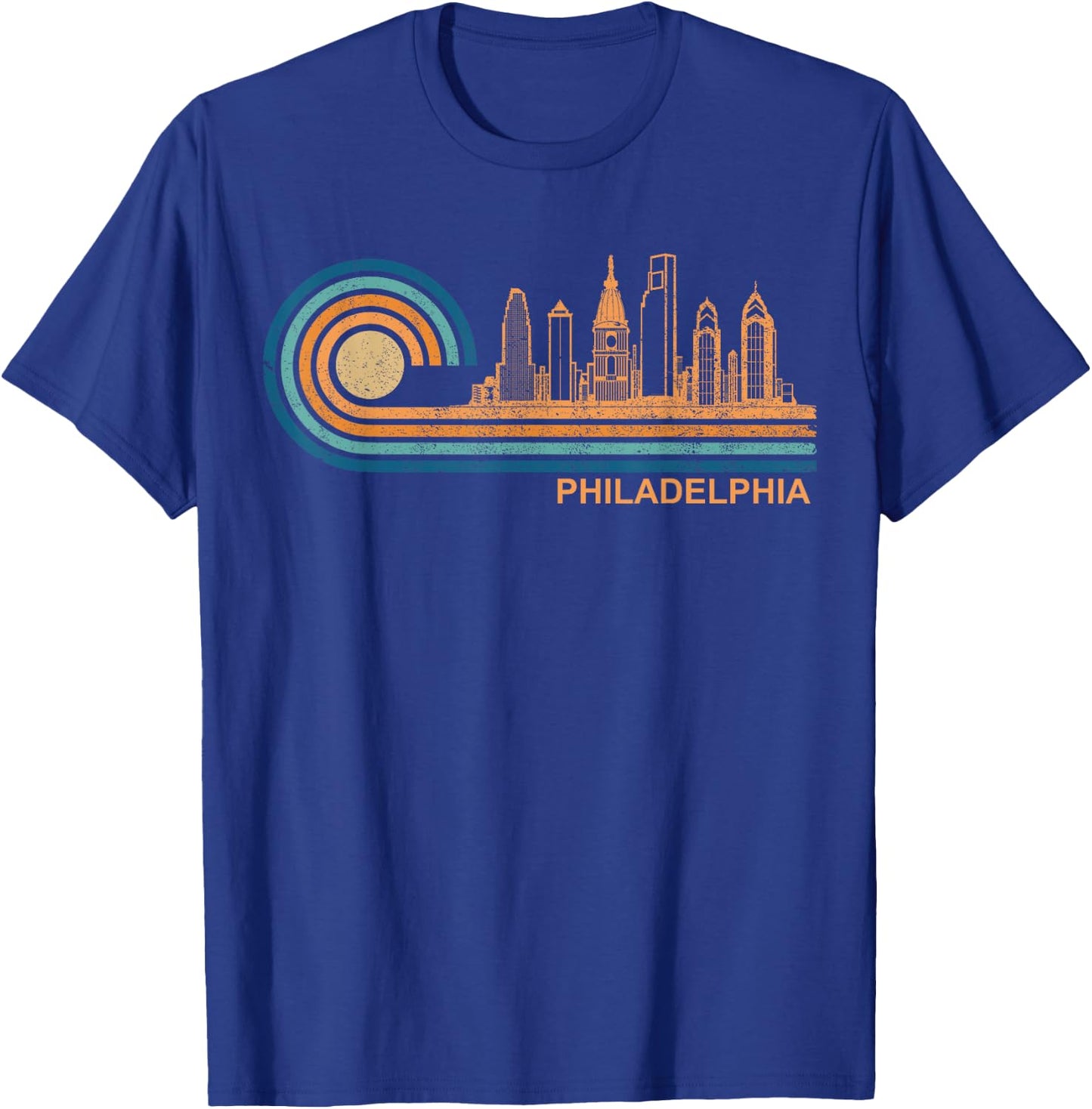 City Skyline Apparel Co. Philadelphia Skyline Retro - Black, -Adults, Small, Short Sleeve, , Classic Fit, Cotton 65%, Polyester 35% T-Shirt - T-Shirt | Royal