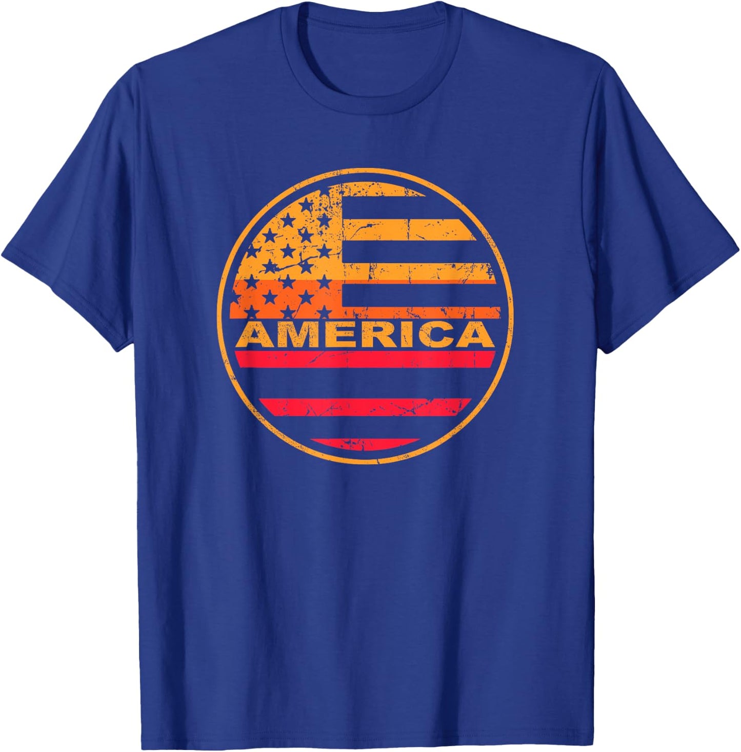 Distressed Sunset America Flag Summer T-Shirt - T-Shirt | Royal
