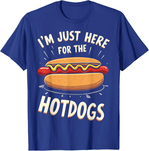 Here For The Hot Dogs Hot Dog Eating Contest Hotdog Party Men Women Girls Kids T-Shirt - T-Shirt | Royal