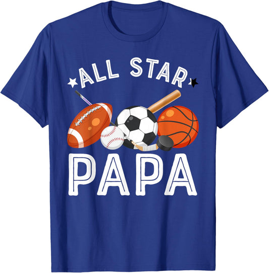 All Star Papa Of The Birthday Boy Basketball Soccer Sport T-Shirt - T-Shirt | Royal