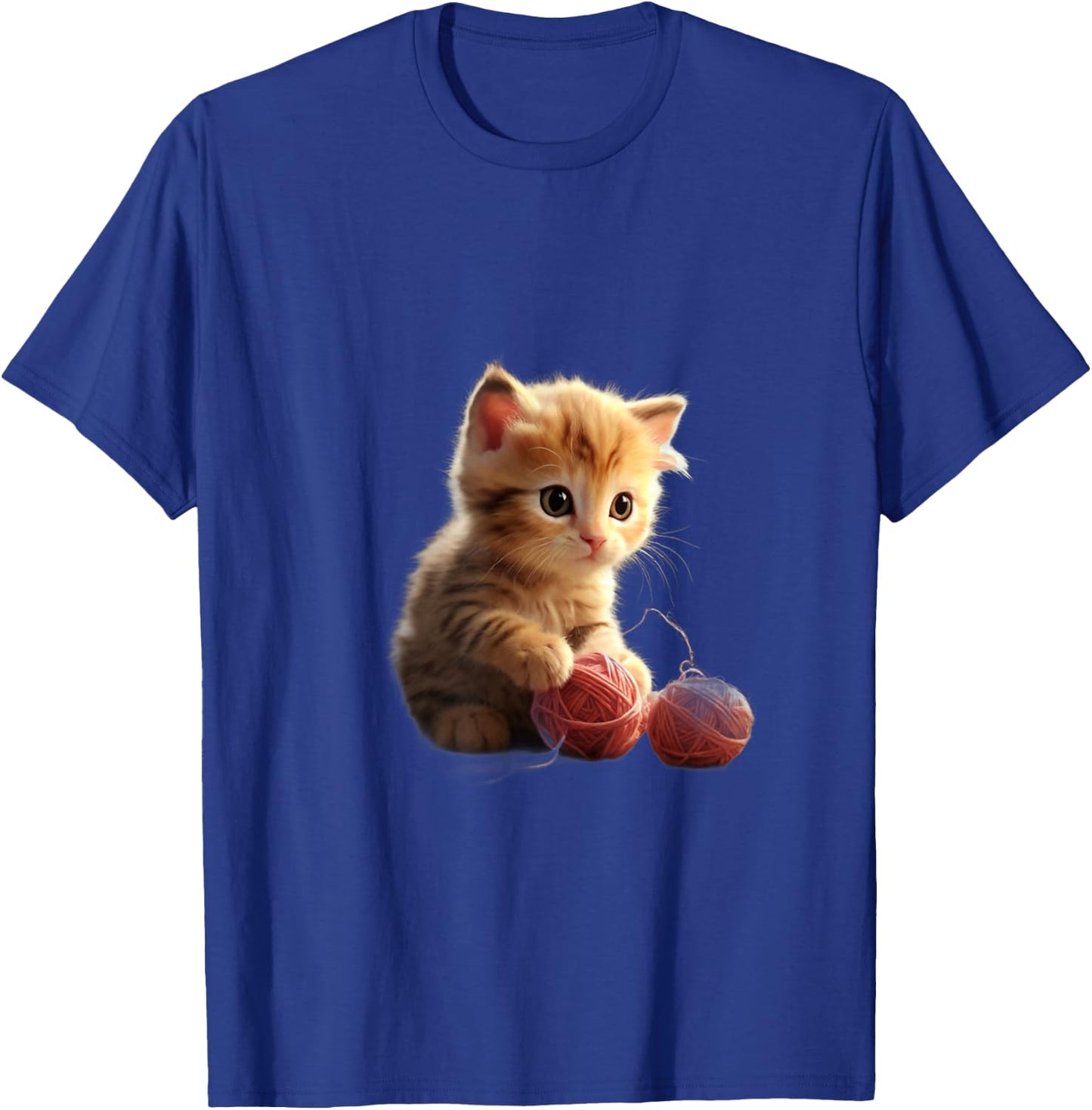 Baby Kitten Playing with Ball of Yarn Graphic Design T-Shirt - T-Shirt | Royal