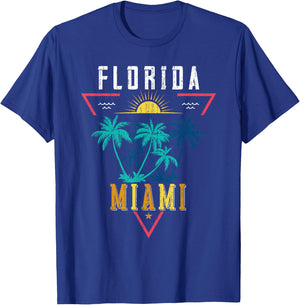 Tropical Summer Vacation Miami Beach Palm Trees Florida T-Shirt - T-Shirt | Royal