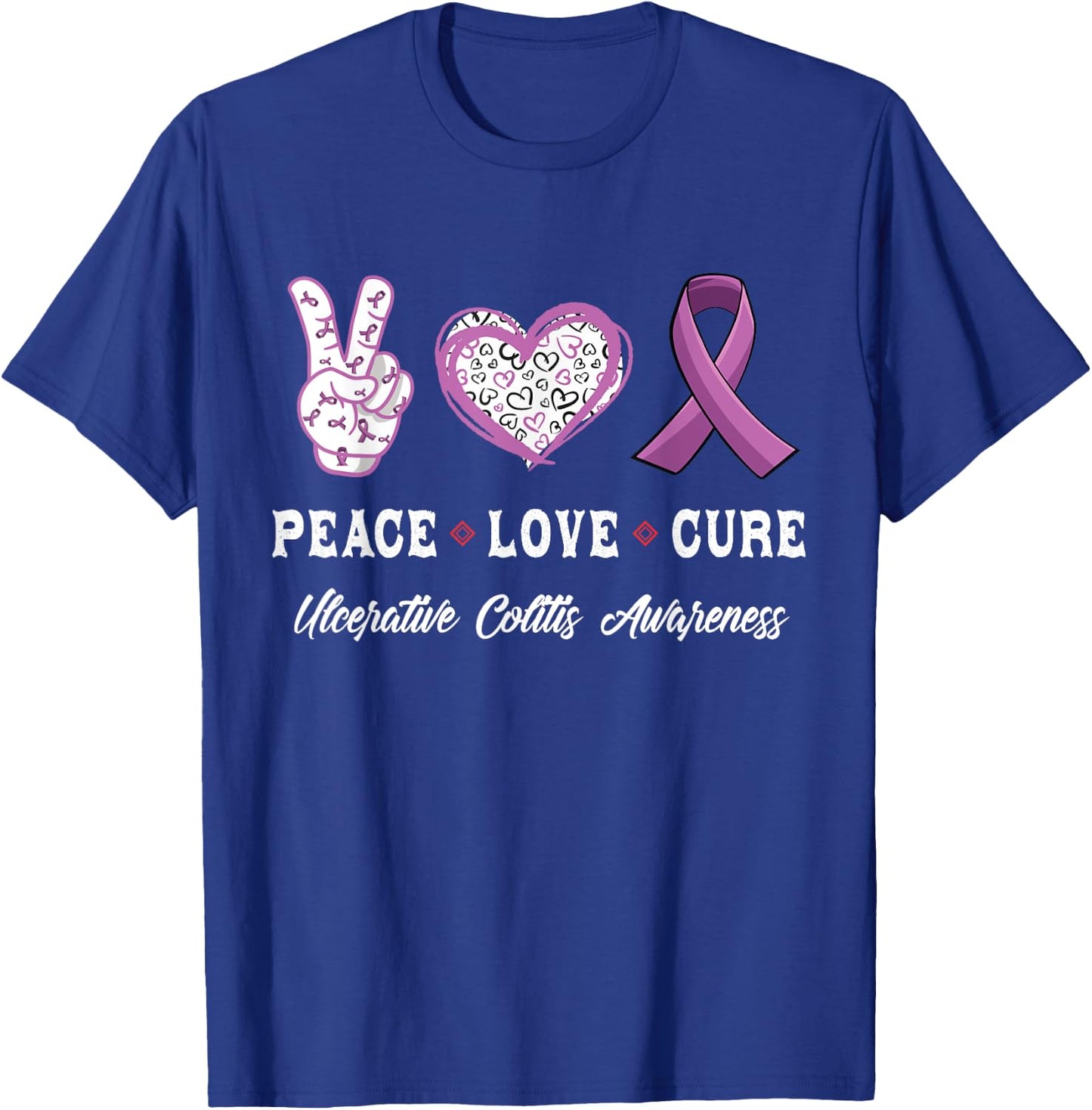 Peace Love cure Ulcerative colitis awareness men women T-Shirt - T-Shirt | Royal