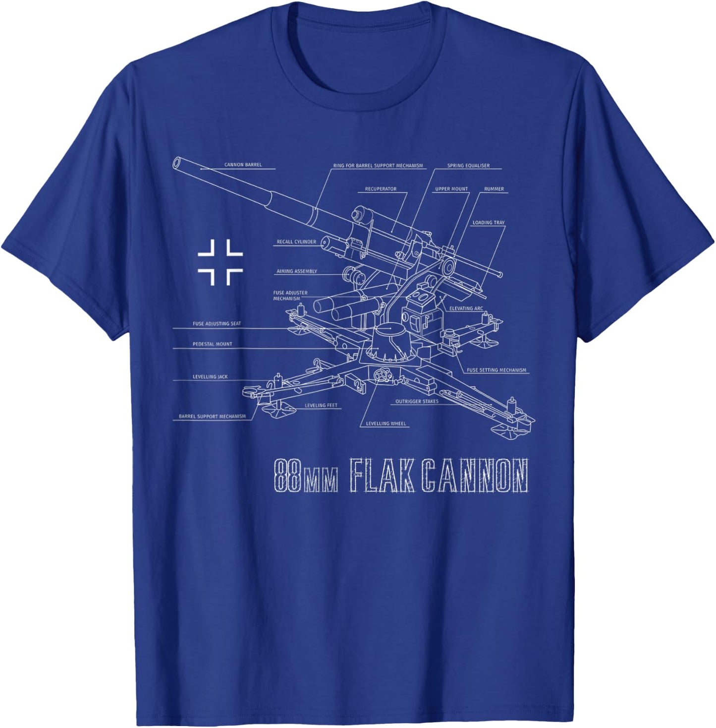 World War 2 German 88mm Flak 18/36/37/41 blueprint T-Shirt - T-Shirt | Royal