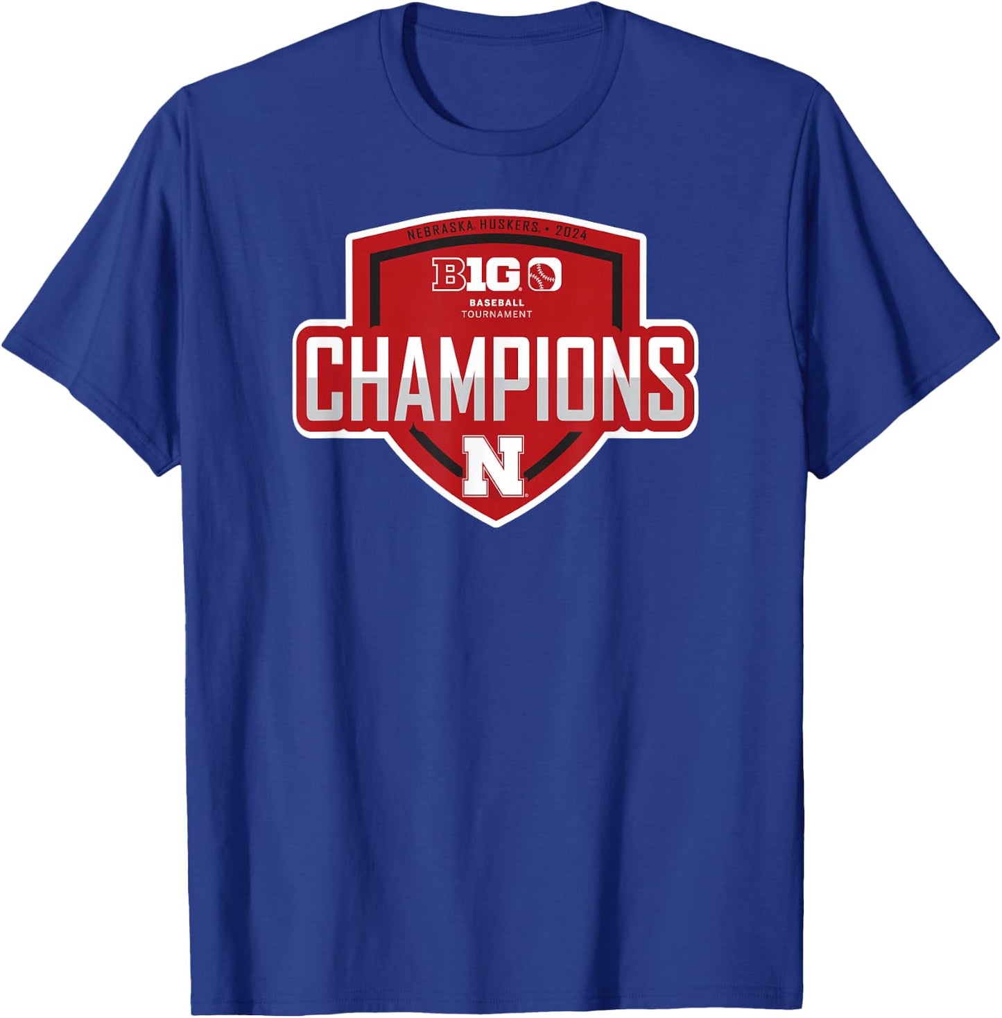 Nebraska Cornhuskers Big 10 Champs 2024 Baseball Locker Room T-Shirt - T-Shirt | Royal