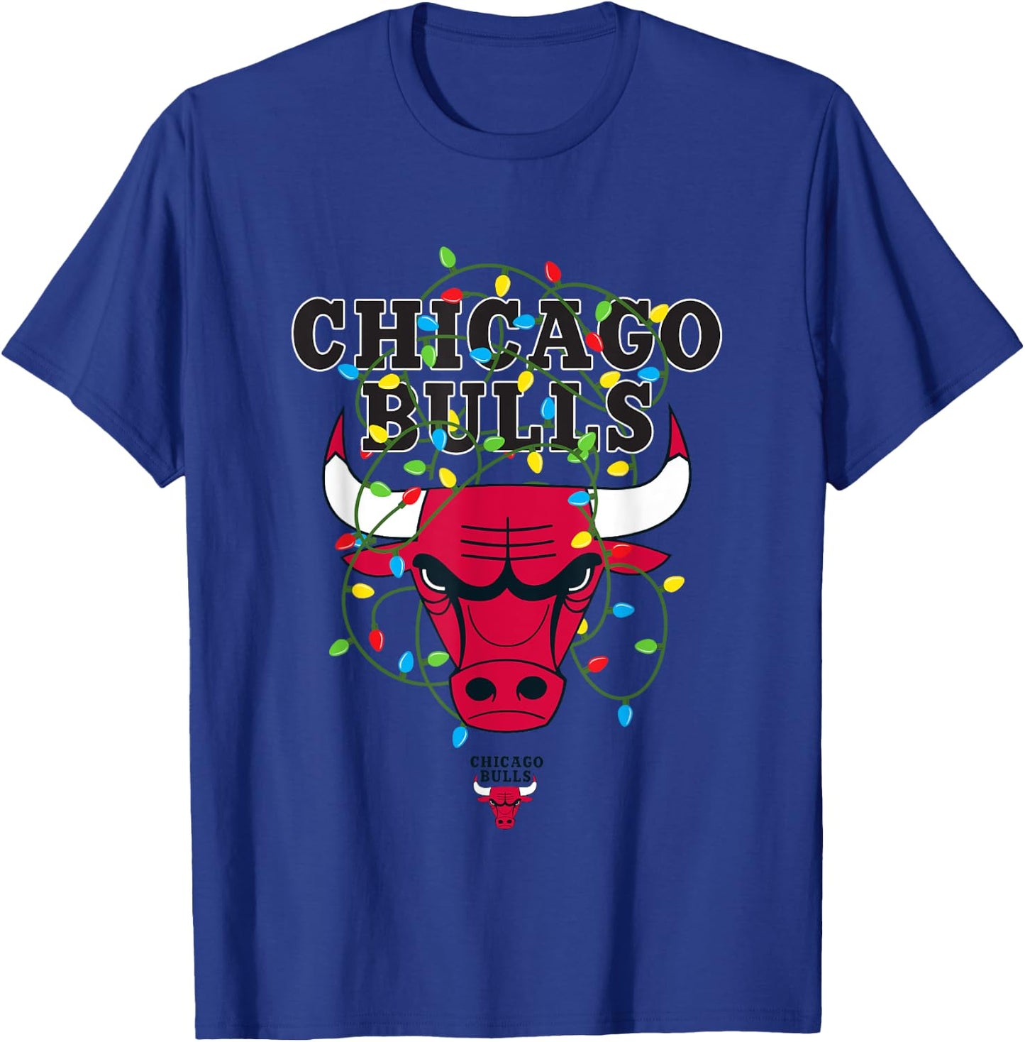 NBA Chicago Bulls Christmas Lights Holiday Logo T-Shirt - T-Shirt | Royal