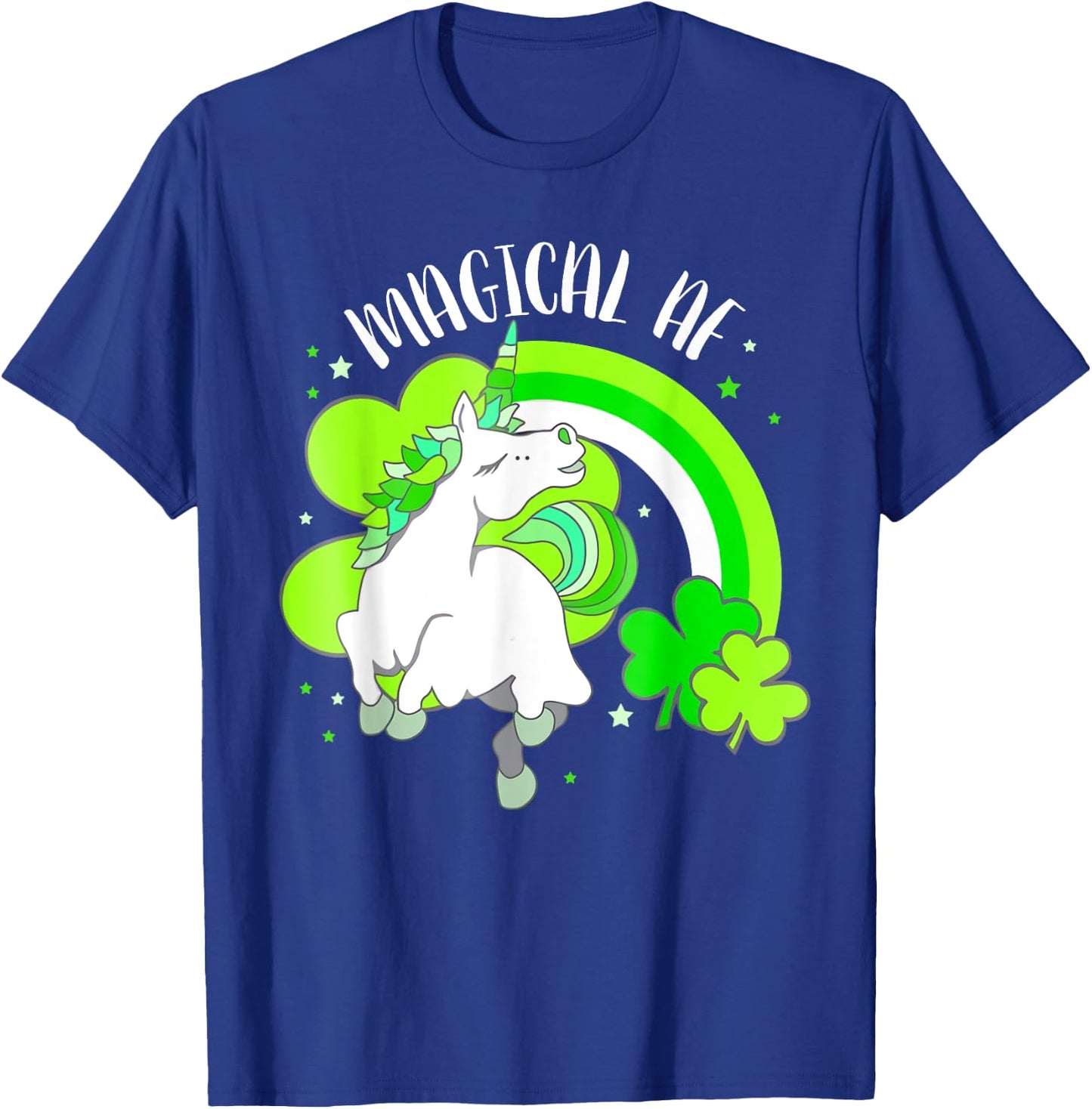 Funny Unicorn Shamrock Rainbow Magical AF St Patricks Day T-Shirt - T-Shirt | Royal