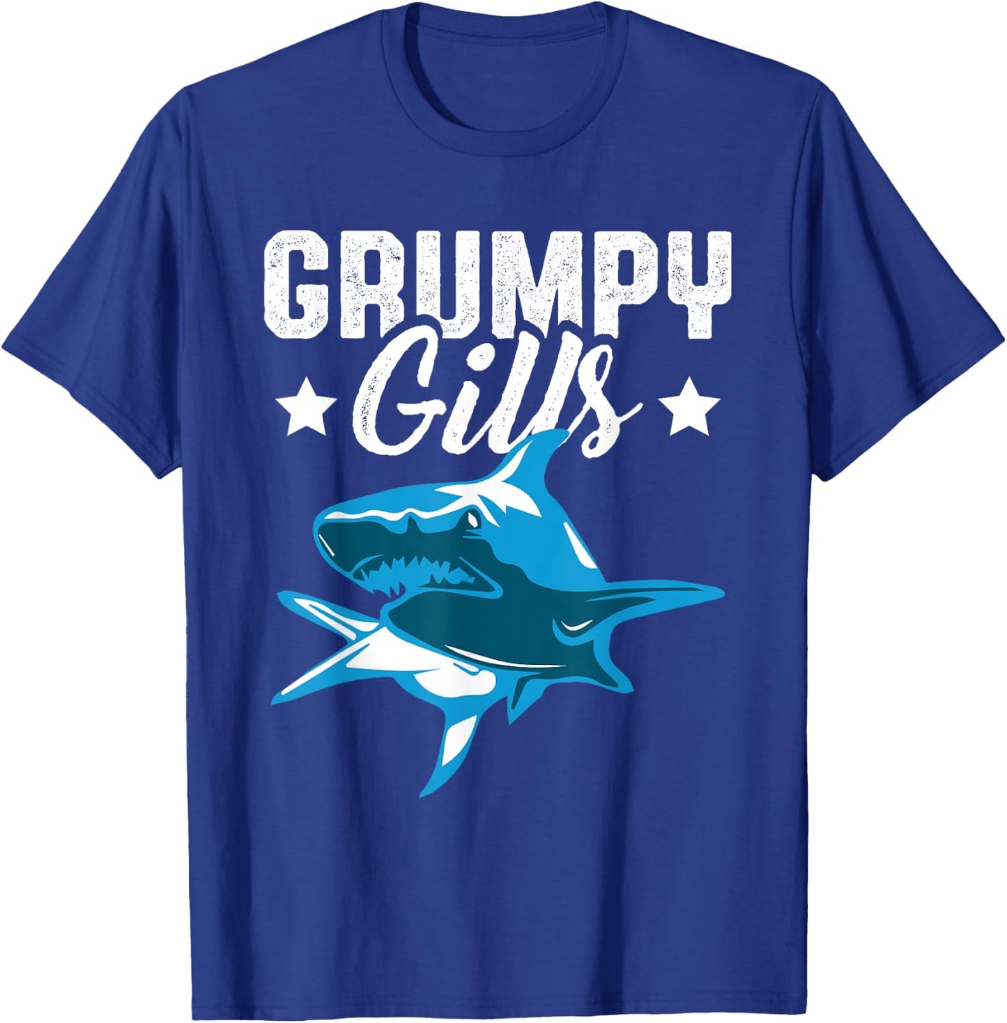 Shark Grumpy Gills Angry Dad Father Funny Retro TV Movie T-Shirt - T-Shirt | Royal