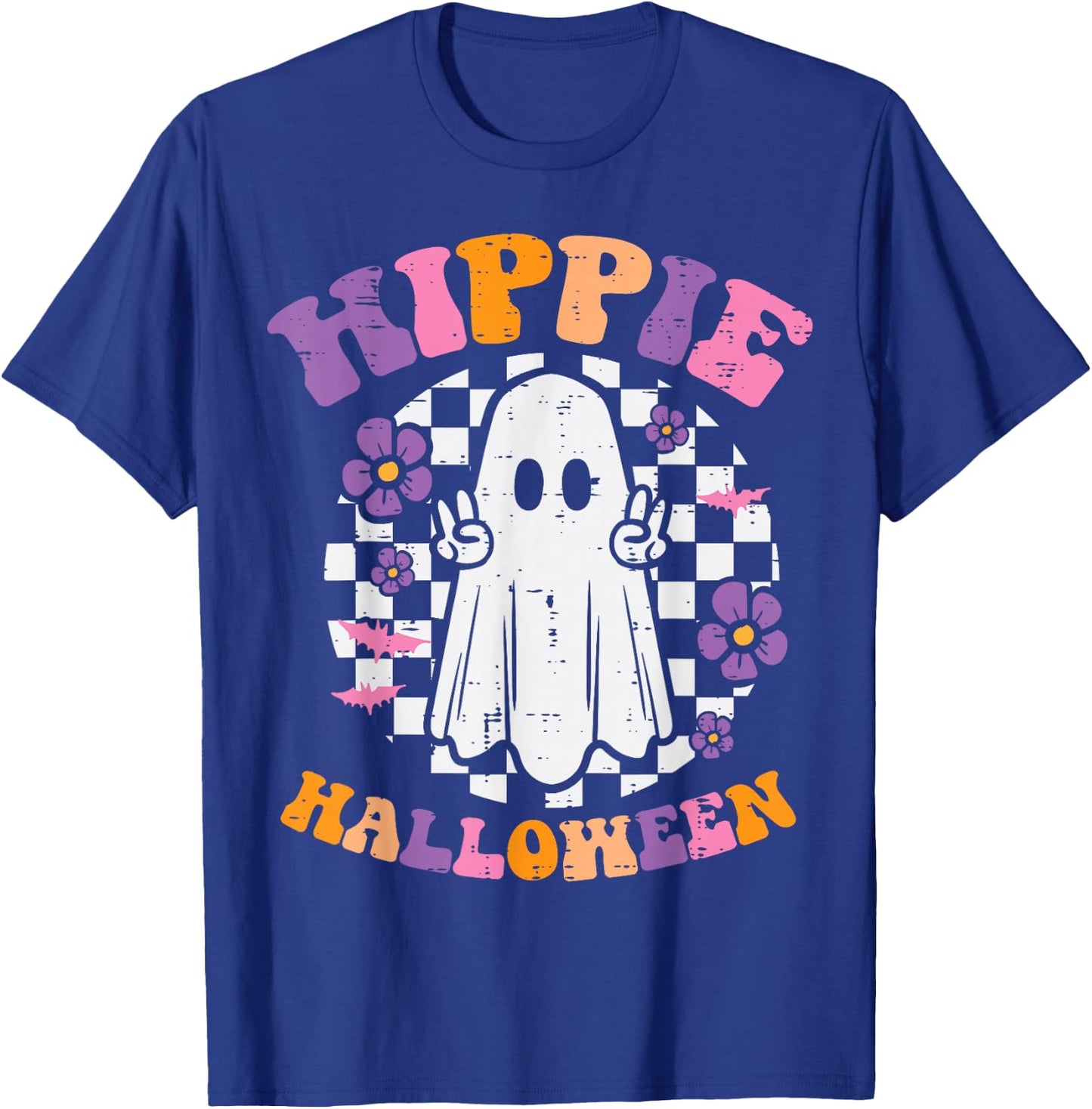 Hippie Halloween Ghost Peace Retro Costume Women Kids Men T-Shirt - T-Shirt | Royal